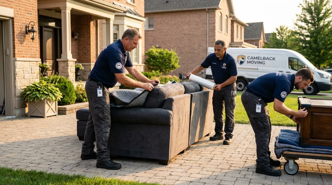 Large estate moving crew wrapping furniture in Spooner, WI